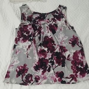 LOFT Floral Sleeveless Blouse - Gray and Burgundy